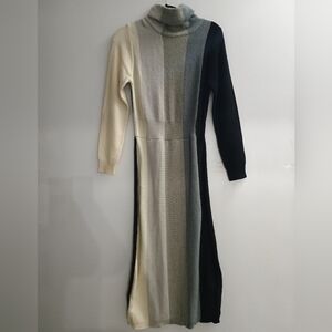 SHEIN Colorblock Long Sleeve Dress - Black, Gray, Cream